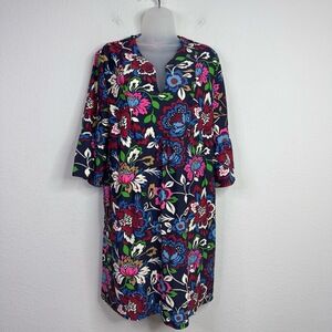 Jude Connally Dress Womens XL Blue Floral Tropical Bell Sleeve Coastal Vacation